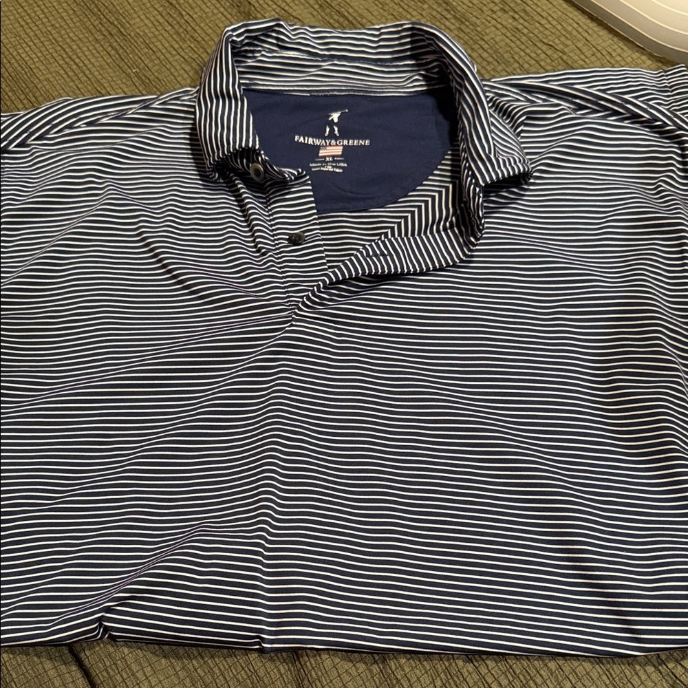 Fairway & Greene Navy and White Thin-Striped Polo